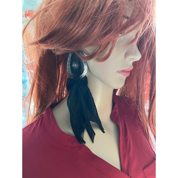 Large Big Black Earring statement bold chunky studs Jet Pierced Pageant fabric - Picture 1 of 8